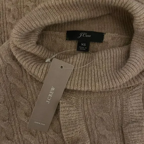 J.Crew Wool Alpaca Blend Ruffled Cable Knit Turtleneck Sweater Beige Size XS - Picture 6 of 9